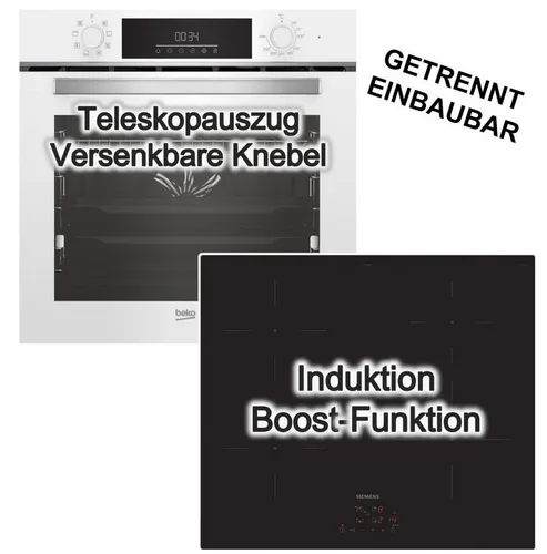 BEKO Backofen-Set SteamShine weiß + Siemens Induktionskochfeld