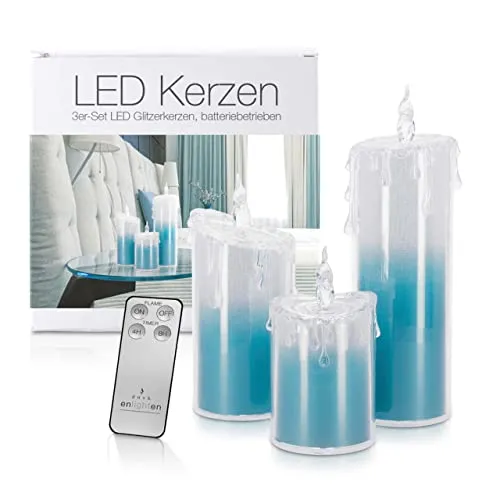 LED Universum Acryl Glitzer Kerze Blau 3er Set 