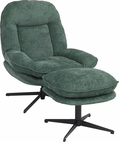 Relaxsessel MCW-P32 mit Hocker – 360° drehbar, Komfort mit Chenille-Bezug - Moderner Relaxsessel mit hochwertigem Chenille-Bezug (370 g/m²) und Nosagfederung. 360° drehbar, leichte Wippfunktion und stabiler 4-Stern-Fuß für optimalen Sitzkomfort und stilvolles Wohnen.