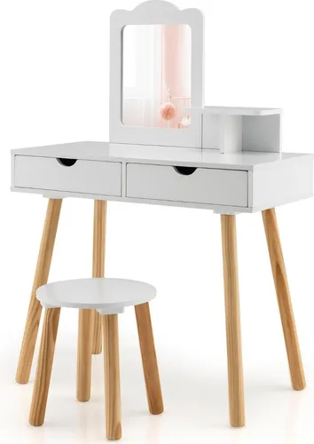 2-in-1 Kinder Schminktisch Set mit Spiegel und Hocker von Northix