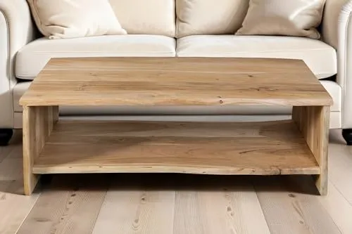 SAM Couchtisch Dahlia II, Sofatisch mit Ablage, Akazienholz massiv + naturfarben + lackiert, Beistelltisch mit echter Baumkante, 120x60x40 cm