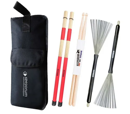 keepdrum Schlagzeug keepdrum Stickbag mit Rods mit Switchbrush und Sticks,mit Rods und Switchbrush, und Drumsticks