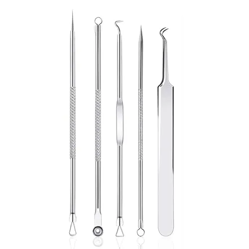 Rnitle Mitesserentferner Komedonenquetscher Set, Akne Whiteheads,Blackhead Remover mit Box aus Edelstahl für alle Hauttypen