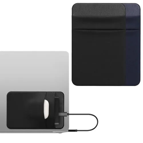 kwmobile 2X Tasche kompatibel mit SanDisk Portable SSD, Samsung T7, Crucial X8, HDD - Set Halterung für Externe SSD Festplatte - 13x8cm - Elastisches Case Hülle selbstklebend Schwarz Dunkelblau