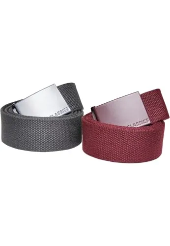 Urban Classics Unisex Gürtel Colored Buckle Canvas Belt 2-Pack bordeaux/charcoal S/M