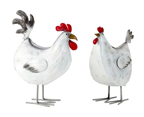 Geschenkestadl Hahn und Henne Metall Figuren 23,5 cm - Gartenstatuen im Landhaus Stil, aus robustem Metall gefertigt, bringen rustikalen Charme in Ihren Garten oder Haus. Lieferung im praktischen 2er Set.