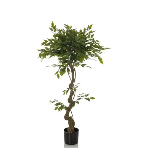 hJh-OFFICE Kunstpflanze Ficus - 120 cm Kunstbaum im Topf - Künstliche Pflanzen, Pflegeleichter Ficus mit 806 Blättern, ideal für Allergiker und vielseitig einsetzbar im Innen- und geschützten Außenbereich.