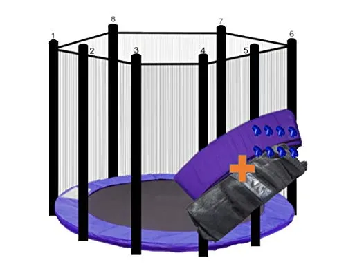 walexo Trampolin Randabdeckung + Sicherheitsnetz für 8 Stangensysteme (366 cm Ø, Lila/Schwarz)