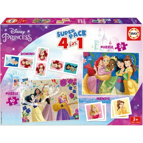 Educa - Disney Prinzessinnen Superpack 4in1, inkl. Domino, Memo Spiel und 2 Puzzles, für Kinder ab 3 Jahren (19683)