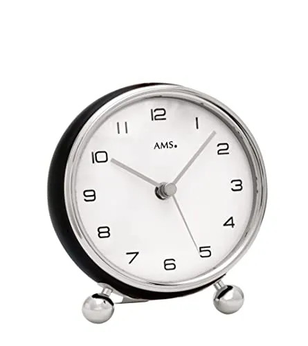 AMS 5194 Tischuhr Design - Tischuhr mit elegantem silberfarbenem Metallgehäuse und analoger Zeitanzeige – ideal für stilvolle Wohnräume.