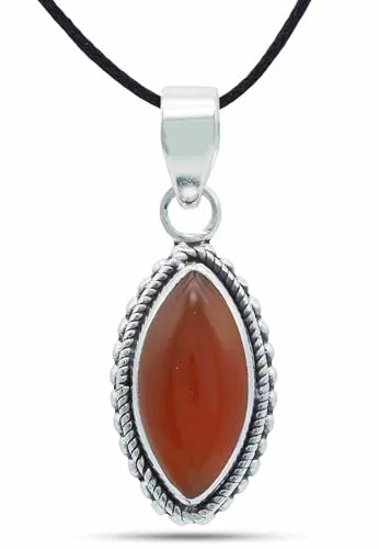mantraroma Kettenanhänger 925 Silber Karneol orange roter Stein Edelstein Kettenanhänger Damen Sterling Silber Halskette Anhänger Geschenk (MAH-118-16)