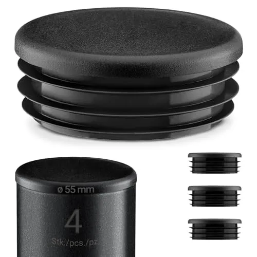 EMFA Lamellenstopfen rund 55 mm Schwarz – Kunststoffstopfen für Rundrohre und Stahlrohre | Endkappen zur Rohrabdeckung – 4 Stück