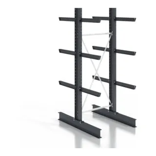 STIER Kragarmregal doppelseitig mit 3 Ebenen 1280x2550mm - Robustes, schraubbares Kragarmregal für optimalen Stauraum. Ideal für die Lagerung von langen Materialien und Werkstücken, stabil und platzsparend.