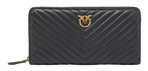 Pinko Damen Ryder Zip Around Brieftasche - Damen-Geldbörse aus hochwertigem Nappaleder mit Chevron-Steppung und Love Birds Plakette. Ideal als Geschenk und perfekt für Reisen, Einkäufe oder den Alltag.