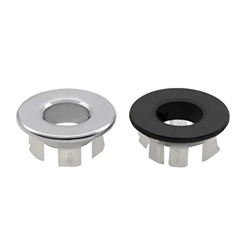 Waschbecken Überlauf Abdeckung, MYLERCT 2 Stück Überlauf Abdeckung aus Messing, Universelle Waschbecken Überlauf Blende, zum Ersetzen des Spüllochs in der Küchenspüle Badewanne (Silber, Schwarz)