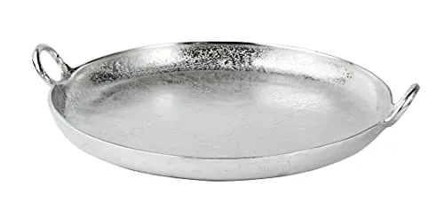 MichaelNoll Tablett Servierbrett Servierplatte Aluminium Silber Griffe Rund Deko