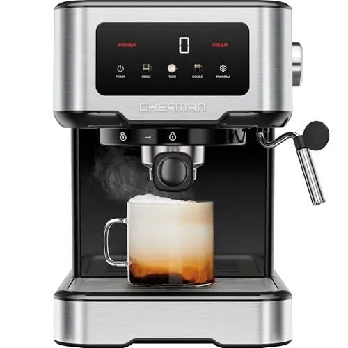 Chefman CraftBrew 15-Bar-Siebträgermaschine, 1,5L-Wassertank, Dampfstab