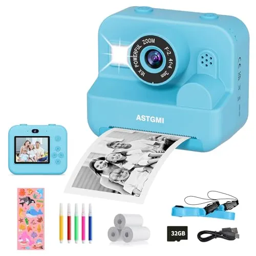 Sofortbildkamera Kinder Mit Selfie,kinderkamera 1080P HD Sofortdruck von Fotos,Geburtstagsgeschenk Weihnachten 5Geschenk Spielzeug ab 3 4 5 6 8 7 9 10 11 Jahre Mädchen Jungen (Dunkelbraun)