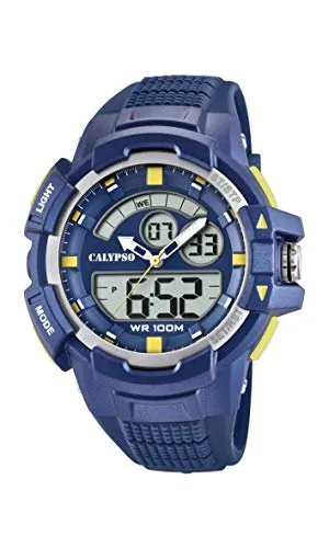 Calypso K5767/2 Unisex Analog-Digital Uhr - Armbanduhren für Herren mit robustem Kunststoffarmband, wasserdicht bis 10 BAR und stylischem Design in Blau und Gelb – ideal für sportliche Aktivitäten.