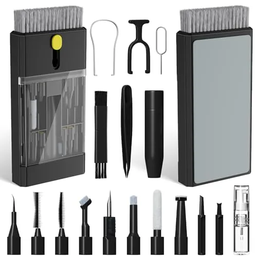 Tastatur Reinigungsset - Reinigungsset für Airpods 22 in 1 Tastaturreiniger mit Bürste Kopfhörer Reinigungsstift Multifunktionales Reinigungsset für Kamera Laptop PC-Monitor Telefon, Obsidianschwarz