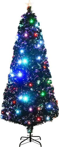 vidaXL Weihnachtsbaum mit Beleuchtung 210 cm - Künstlicher Weihnachtsbaum mit LED- und Faseroptik-Beleuchtung, naturgetreue Zweige und schneebedeckte Spitzen. Leicht und langlebig, ideal für festliche Stimmung im Innen- und geschützten Außenbereich.