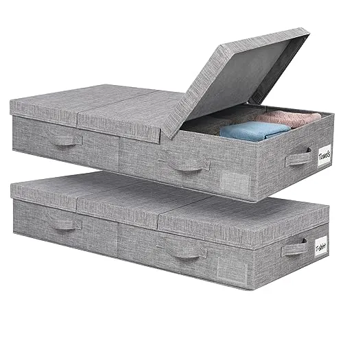 Lannvan Unterbettkommode mit Deckel – Faltbare Aufbewahrungsbox 15 cm hoch - Unterbettkommoden für optimalen Stauraum unter dem Bett, leicht und stapelbar, ideal für kleine Wohnungen. Mit praktischen Griffen und Etikettentaschen für eine unkomplizierte Organisation.