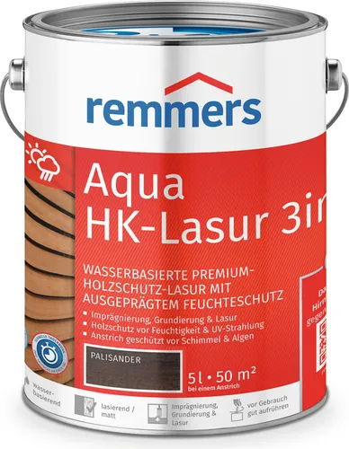 Remmers HK-Lasur 3in1 [plus] palisander, matt, 5 Liter - Premium Holzlasur für außen mit 3-fach Holzschutz: Imprägnierung, Grundierung und Lasur in einem. Ideal für Zäune und Gartenhäuser, bietet hervorragenden Feuchte- und UV-Schutz.