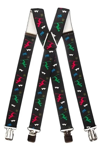 Olata Hosenträger für Skihosen | x- und y-förmige Hosenträger (Schwarz/Mehrfarbig) – 4 cm. Erwachsene. X-Form (Kreuzstück Verstellbar)
