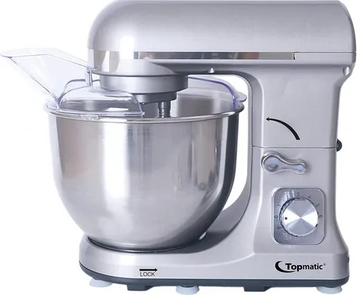 Topmatic PKM-1400.2 Silberfarben Multifunktionsmixer - Küchenmaschine mit 1400W und 5L Fassungsvermögen, ideal für professionelle Teigzubereitung und vielseitige Kochanwendungen.