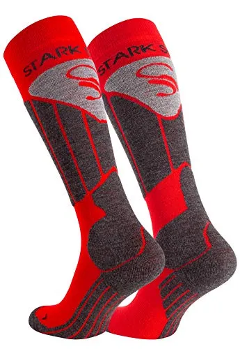 STARK SOUL Damen & Herren Skisocken, Funktionssocken, Snowboard- Skistrümpfe mit Spezialpolsterung, rot, Gr. 43-46