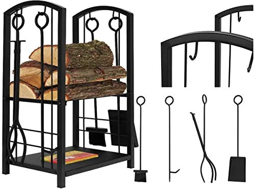 Holzkorb mit Kaminbesteck 8785