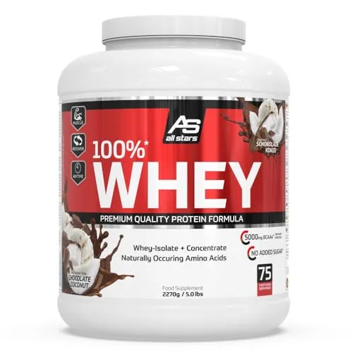 All Stars 100% WHEY PROTEIN 2270g - Molkenproteine - Hochwertiges Eiweiß-Pulver mit schnellem Proteinmix, ideal für jede Ernährung und cremigem Chocolate-Coconut Geschmack.