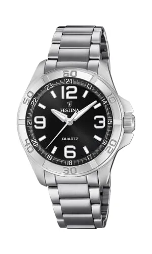 Festina Klassische Uhr F20434/1 - Elegante Armbanduhr für Herren mit 48 mm Edelstahlgehäuse, schwarzem Ziffernblatt und 5 Bar Wasserdichtigkeit – ideal für den täglichen Gebrauch.