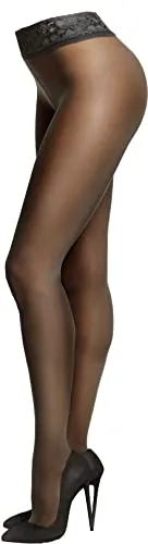 Miss O Ouvert Strumpfhose, offenem Schritt mit Spitzenbund 20den, Beige, Large / X-Large