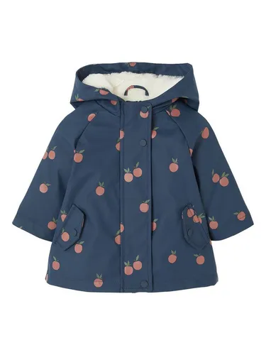 Vertbaudet Gefütterte Mädchen Baby Regenjacke mit Blumen und Recycling-Polyester nachtblau 92/98
