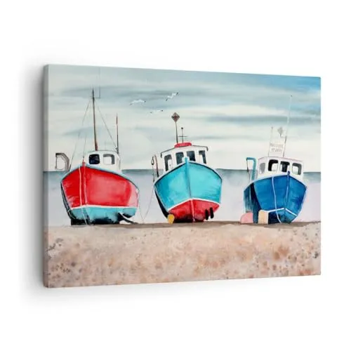 Bilder auf Leinwand Nautisch Strand Angelschneider Leinwandbild 70x50cm Wandbilder Dekoration Wohnzimmer Schlafzimmer Küche Deko Klein Wanddeko Bild Wand Kunstdruck Art Wall Decor Canvas AA70x50-5428