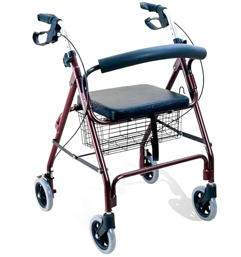 PHARMEDIS - Einkaufswagen Leicht Gehhilfe mit Sitz - Aluminium Seniorenrollator - Rollstuhl für Senioren mit vier Rädern - Männer und Frauen - Schmal Rollator für Wohnung - Indoor und Outdoor