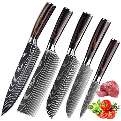 Küchenmesser Set - Scharfe Kochmesser aus Edelstahl (5pcs) - Kochmesser Set aus rostfreiem Edelstahl mit ergonomischem Griff für präzise Schnitte und vielseitige Anwendungen in der Küche oder im Restaurant.