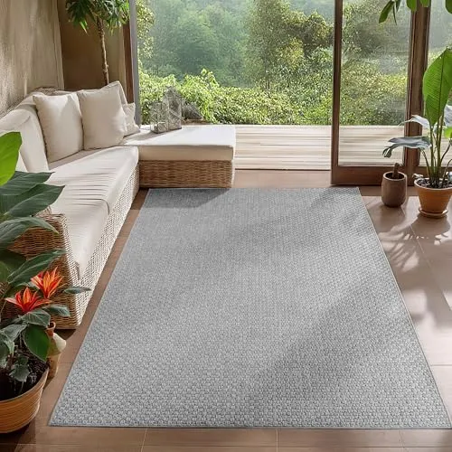 Carpetsale24 In- & Outdoor Teppich Grau 140x200 cm - Vielseitiger Teppich für In- & Outdoor, wetterfest und UV-beständig – ideal für Küche, Balkon, Terrasse und Wohnzimmer im modernen Boho-Stil.