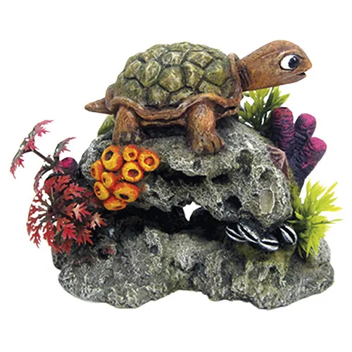 Nobby Aqua Ornaments Schildkröte auf Fels - 13,5 x 8,5 x 10,7 cm, ungiftig und ideal für Süß- und Seewasseraquarien