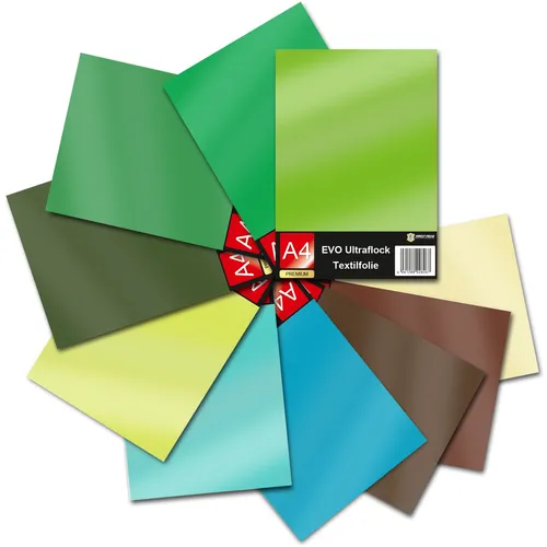 10er Set DIN A4 EVO Ultraflock Textilfolie Bunt 7 für Stoffe Kleidung