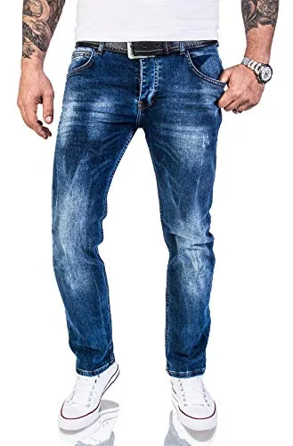 Rock Creek Herren Jeans Hose Regular Slim Stretch Jeans Herrenjeans Herrenhose Denim Stonewashed Basic Stretchhose Raw RC-2110A Dunkelblau W38 L36