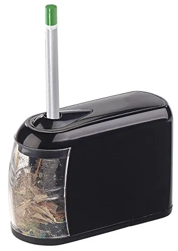 General Office Elektrischer Anspitzer - Praktischer elektrischer Bleistiftspitzer für Büro und Schule. Spitzt Blei- und Buntstifte bis 8 mm schnell und sauber. Kabelloser Betrieb mit transparentem Behälter für einfachen Füllstand-Check.