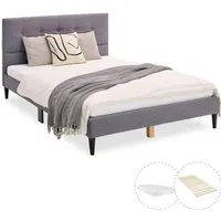 Homestyle4u Polsterbett 140x200 cm, Grau - Schlafzimmer Bett mit romantischem Design, inklusive Lattenrollrost und komfortabler Matratze. Ideal für entspannende Nächte und erholsame Ruhestunden.