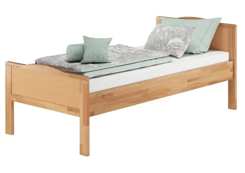 ERST-HOLZ Massivholzbett Extra Hohes Seniorenbett 100 x 200 cm Einzelbett Buche Massiv, Buche farblos lackiert