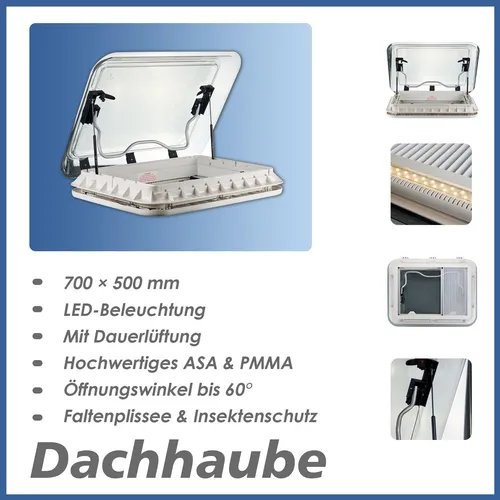 Dachluke 70x50cm Dachfenster Dachhaube LED mit Zwangsbelüftung, Insektenschutz