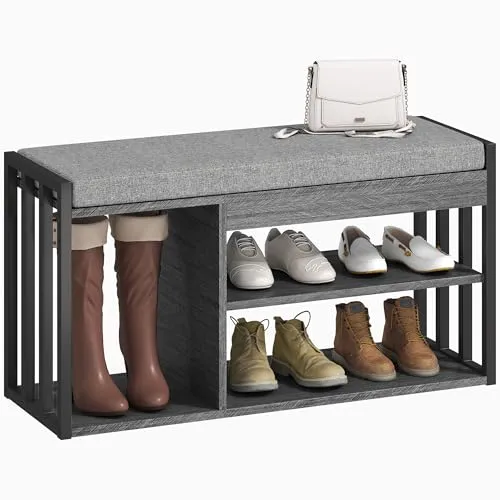 HOMCOM Gepolsterte Schuhbank mit Stauraum - Sitzbänke & -truhen: Bequeme Schuhwechsel mit 5 cm dickem Kissen und cleverem 3-Fächer-Stauraum für Ordnung im Flur.