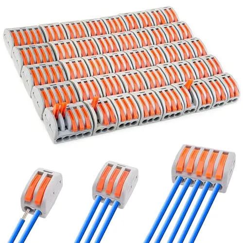 Diompirux 45 Stück Kabelklemmen Set(1 In 5 Out,1 In 3 Out,1 In 2 Out), 0.08-4mm² Elektro Lüsterklemmen mit Betätigungshebel, Kompakt Steckklemmen, für Massive, Litzenförmige,Flexible Drähte