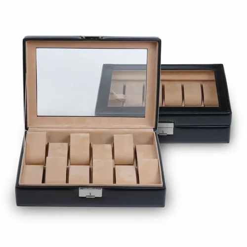 Sacher Uhrenbox für 12 Uhren, Glasdeckel, echt Leder, 2119.010443