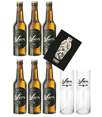 Sion Kölsch Set 6er Set Bier 0,33L (4,8% Vol) + 2 Gläser mit Mixcompany Grußkarte inkl Pfand MEHRWEG- [Enthält Sulfite]